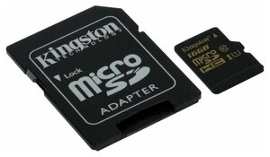 MicroSD 16GB Kingston Class 10 UHS-I U1 R/W 90/45 MB/s +SD адаптер