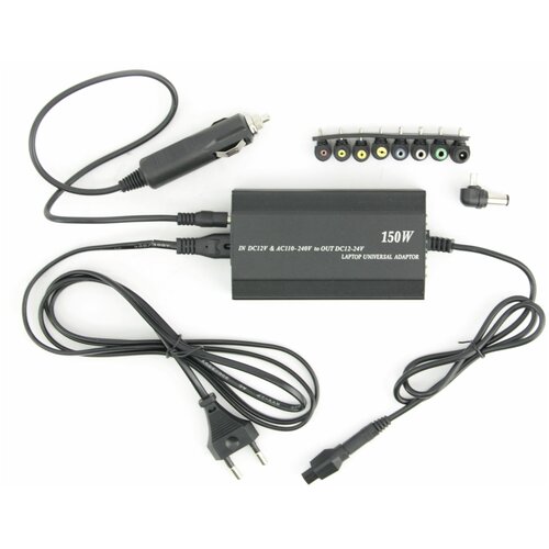 Универсальный сетевой и автомобильный адаптер для ноутбука / Блок питания +9 переходников 150W / 1xUSB(2.1A) / 12V-24V