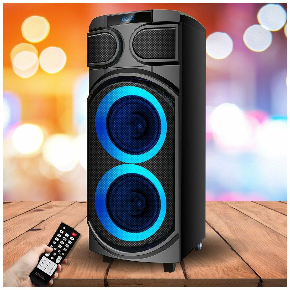 Акустическая система MIDI Ginzzu GM-203 с Bluetooth 5.0, 80Вт, LED-дисплей, USB-flash, microSD, FM-радио, пульт ДУ, эквалайзер