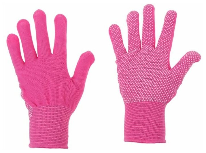Перчатки, х/б, с нейлоновой нитью, с ПВХ точками, размер 8, розовые, «Точка», Greengo