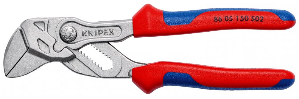 Клещи переставные - гаечный ключ Knipex KN-8605150S02, 27 мм (1"), губки с насечками, 150 мм, хром, двухкомпонентные рукоятки