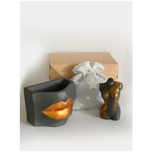 Подарочный бокс набор кашпо губы для кисточек, сухоцветов/ женское тело/