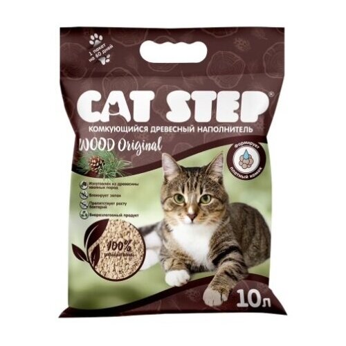 cat step wood original наполнитель древесный комкующийся для кошачьего туалета 5 5 л Cat Step растительный Wood Original 10л комкующийся (древесный), 20323003 (2 шт)