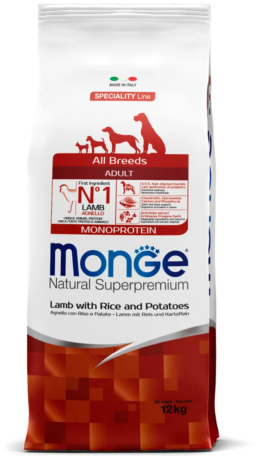 Сухой корм для собак Monge Speciality line Monoprotein Ягненок с рисом и картофелем 12 кг
