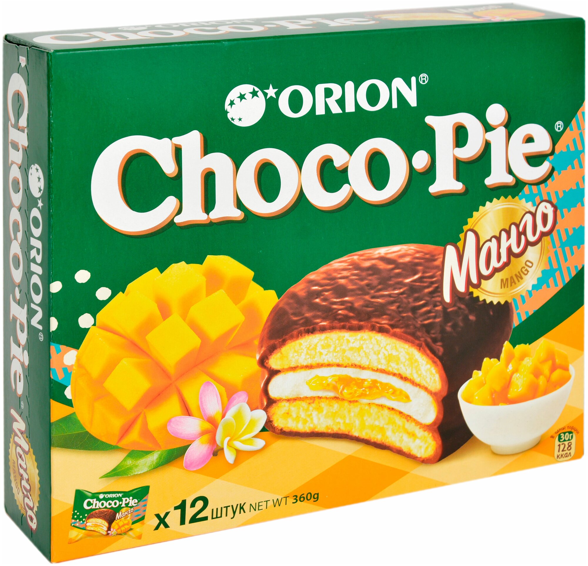 Мучное кондитерское изделие в глазури "Choco Pie MANGO" ("Чоко Пай Манго") по 12 штук по 30 гр - фотография № 1