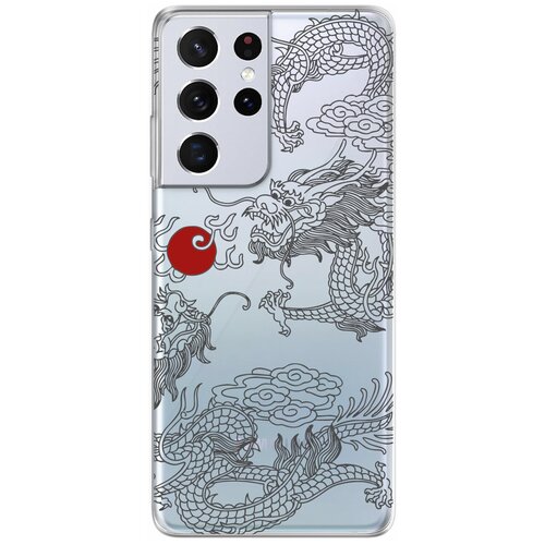 Силиконовый чехол Mcover для Samsung Galaxy S21 Ultra с рисунком Японский дракон инь / аниме противоударный чехол с защитой камеры mcover на samsung galaxy s22 ultra с рисунком японский дракон инь аниме