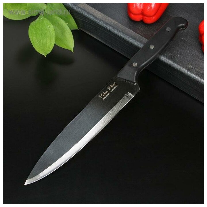 Нож кухонный «Классик», шеф, лезвие 19 см, черная пластиковая ручка - фотография № 4