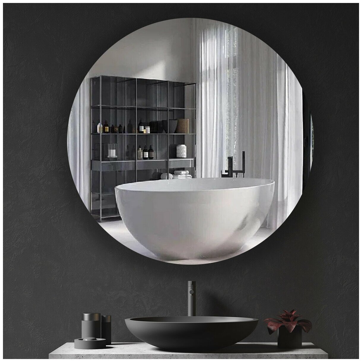 Зеркало настенное для ванной Maskota Villanelle круглое, парящая конструкция , 75 см - фотография № 3