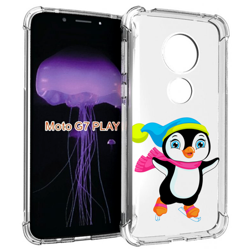 Чехол MyPads пингвин на коньках для Motorola Moto G7 Play задняя-панель-накладка-бампер