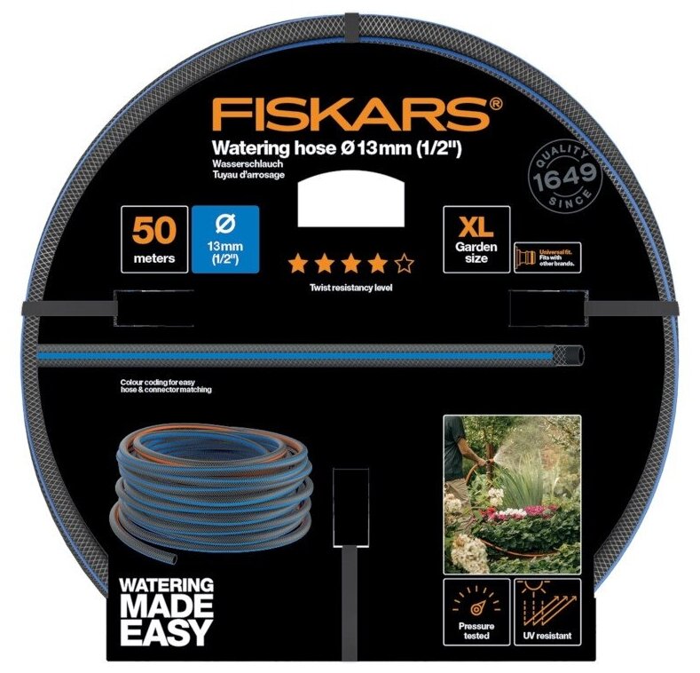 Шланг Fiskars поливочный армированный черный/синий 1/2" 50м - фотография № 2