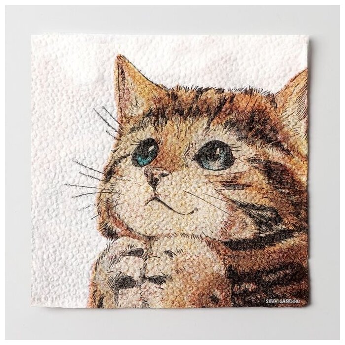 Салфетки бумажные однослойные «Котёнок», 24×24 см, набор 20 штук - фотография № 6