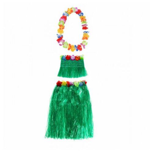 фото Гавайская юбка зеленая 60 см, топ, ожерелье лея 96 см happy pirate