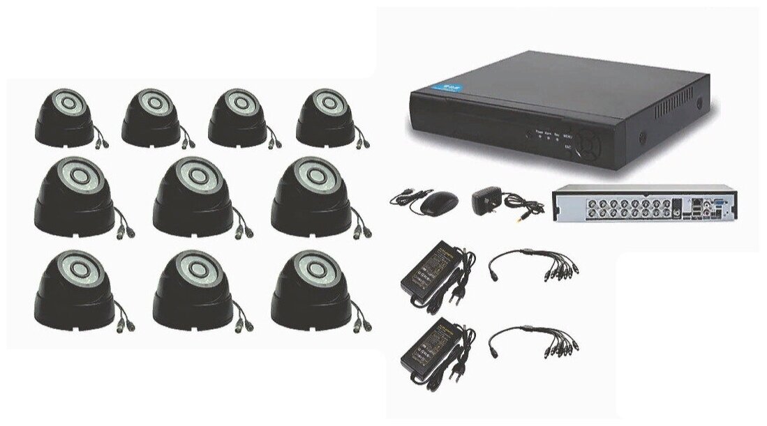Готовый AHD комплект видеонаблюдения на 10 внутренних камер 2мП Full HD 1080P c ИК подсветкой до 20м