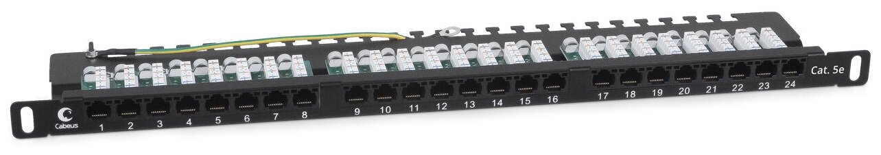 Патч-панель 19" (0,5U) 24 порта RJ-45 кат.5е Cabeus (PLHD-24-Cat.5e-Dual-90-0,5U)