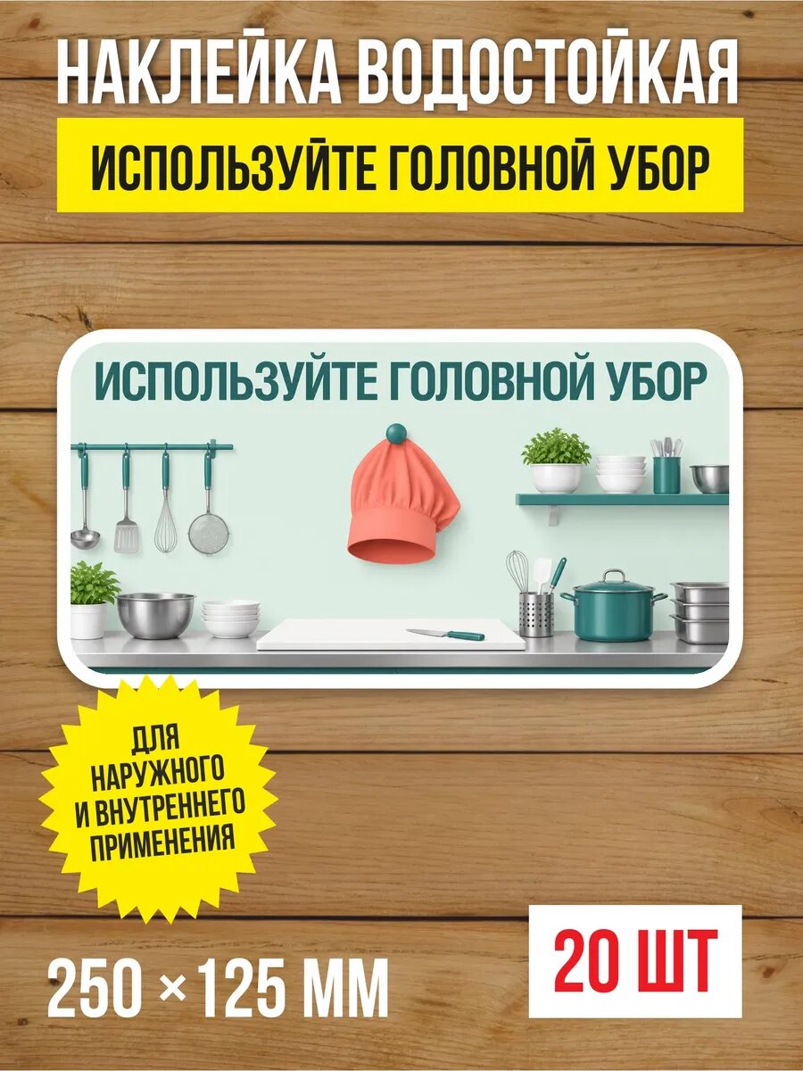 Наклейка «Используйте головной убор» виниловая, 250х125 мм, 20 шт