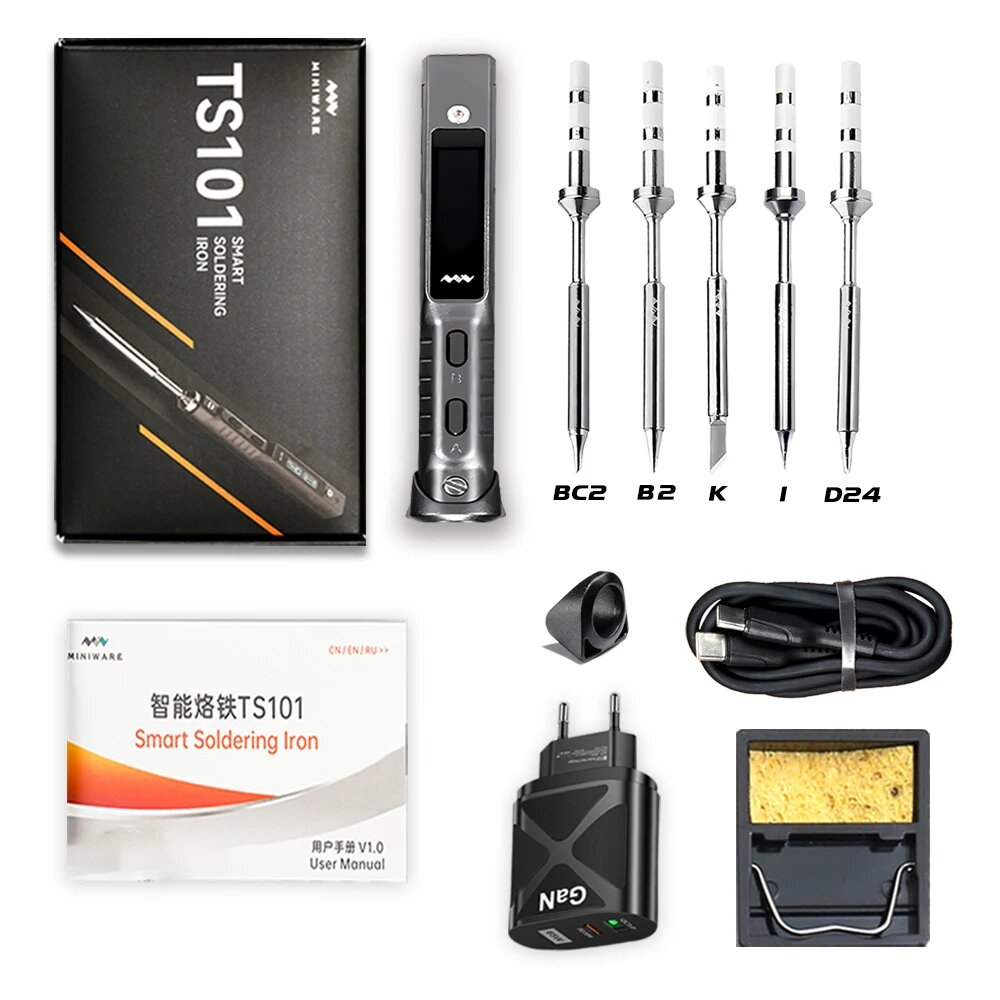 Электрический паяльник MINIWARE TS101 90 Вт, 5Tips Set, EU Plug