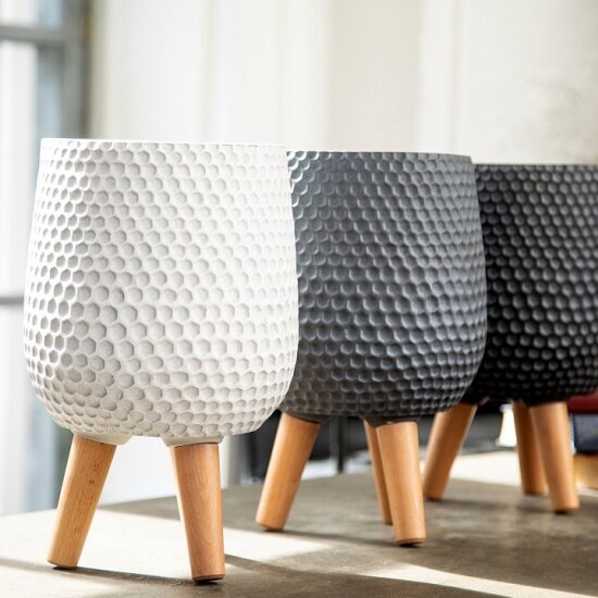 Кашпо Idealist Lite IDEALIST Ханни с подставкой, файберстоун, белое, D32H43 cm (HON-VASE-AW-32) — фото 1