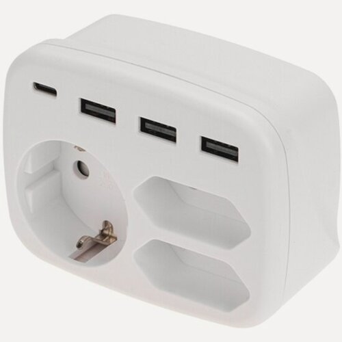 Изображение товара Тройник электрический Rexant 3хUSB + USB Type-C, 16 А, белый