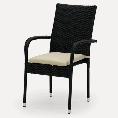 Изображение товара Кресло садовое "Гаити", комплект 6 шт, искусственный ротанг чёрный, подушка бежевая