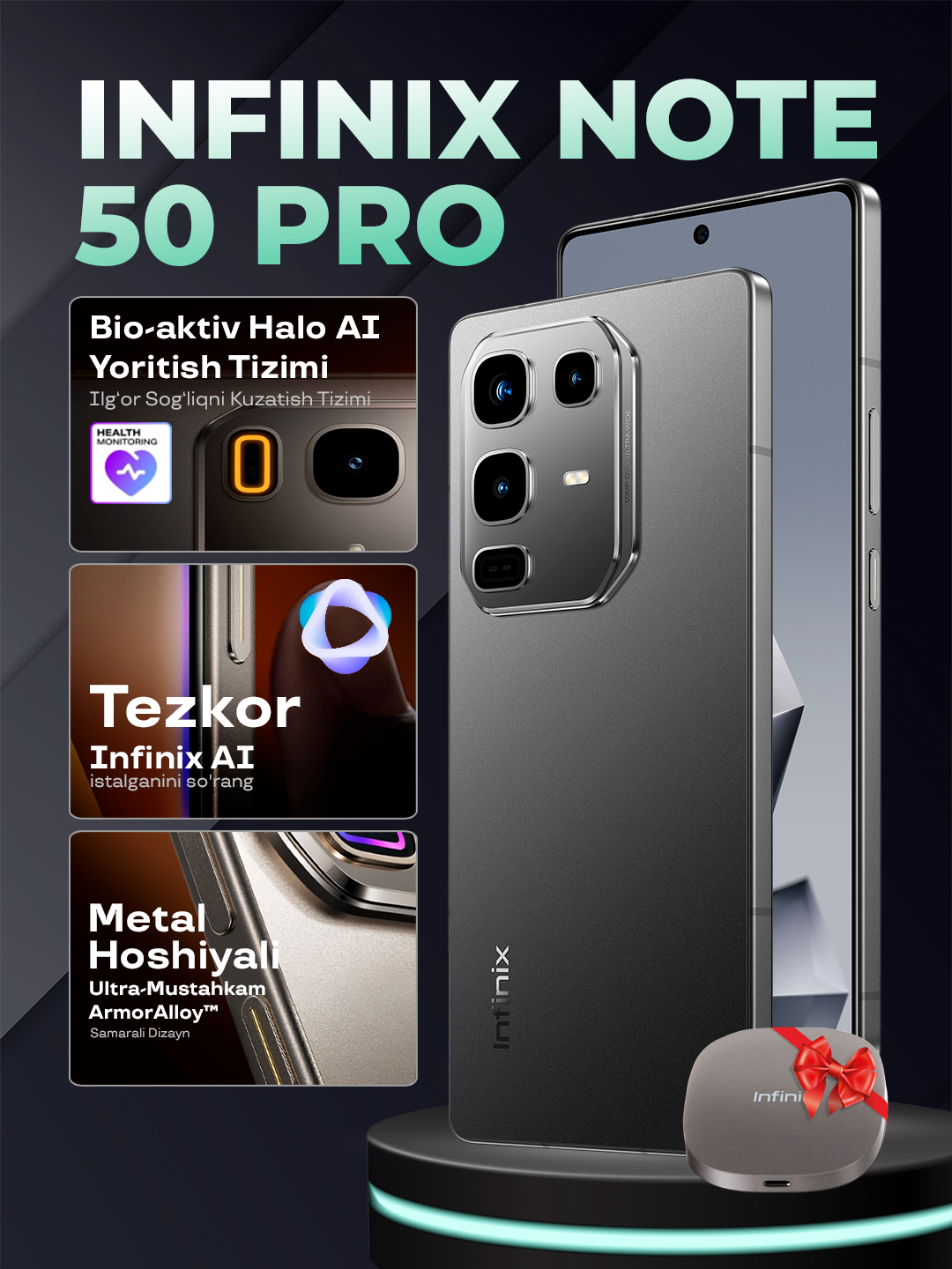 Смартфон Infinix Note 50 Pro, 12ГБ, 256ГБ, AMOLED, 6.78", 60Гц, XOS 15, Shadow Black