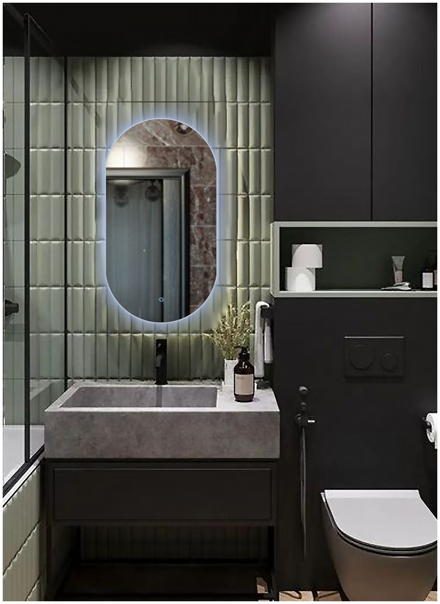 Зеркало для ванной Kapsula 90*50 овальное "парящее" с холодной LED-подсветкой