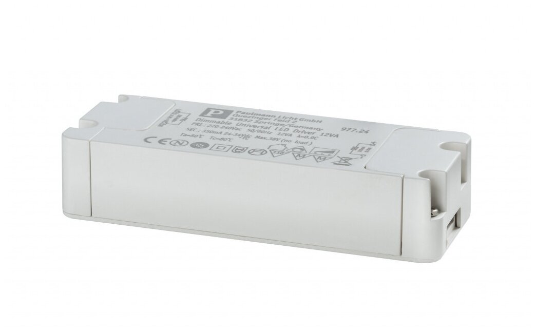 Трансформатор Paulmann LED Driver Для светодиодных светильников 350mA постоянного тока макс.8-12Вт 230В 24x41x119мм Белый Димм 97724.