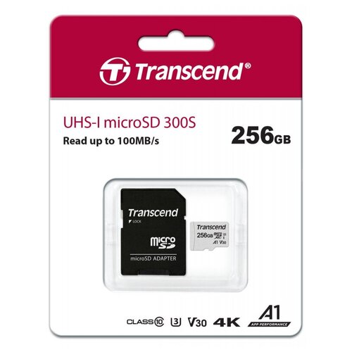 Карта памяти Transcend 300S microSDXC 256Gb UHS-I Cl10 + адаптер, TS256GUSD300S-A карта памяти micro sdxc 128gb transcend 300s uhs i u3 v30 a1 adp 90 45 mb s