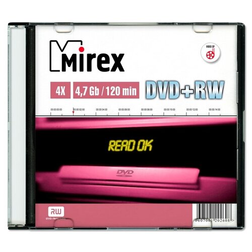 диск dvd rwmirex4 7gb 4x 1 шт Диск DVD+RWMirex4.7Gb 4x, 1 шт.