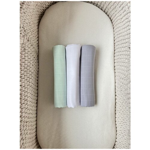 Мягкие муслиновые пеленки для малышей bpkids 80х100 см, хлопок, 3 шт - оливка/белый/серый