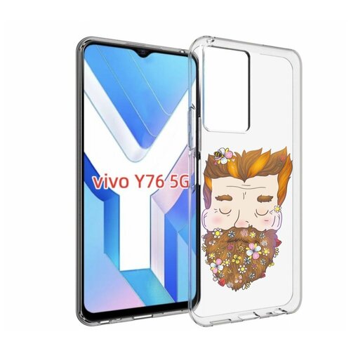 Чехол MyPads мужчина с цветами в бороде для Vivo Y76 5G задняя-панель-накладка-бампер