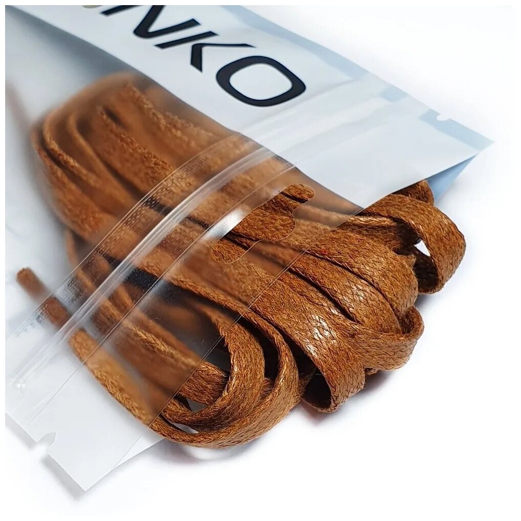 Шнурки для обуви LENKO вощеные коричневые плоские 80 см, 6 мм, 1 пара, хлопковые с пропиткой — фото 1