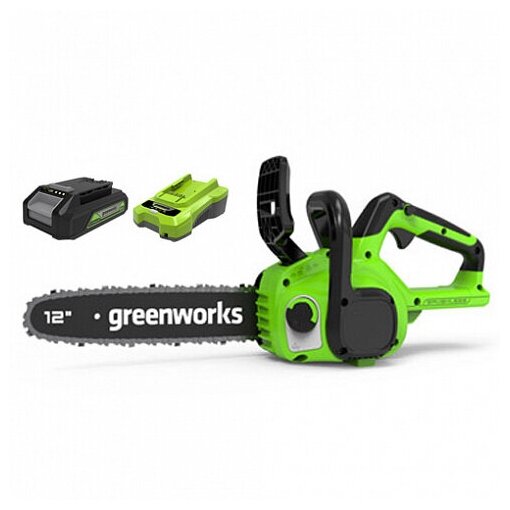 Цепная пила аккумуляторная GreenWorks GD24CS30 2007007UA, 24V, 30см, бесщеточная, c АКБ 2 АЧ и ЗУ - фотография № 3