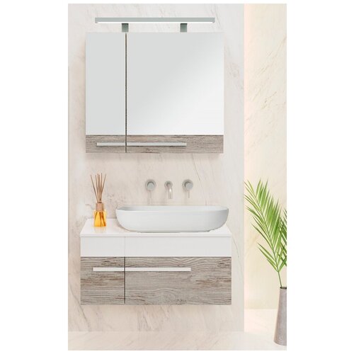 Мебель для ванной / Runo / Вудлайн 85 / подвесной / тумба с раковиной Moduo 50 square / шкаф для ванной / зеркало для ванной