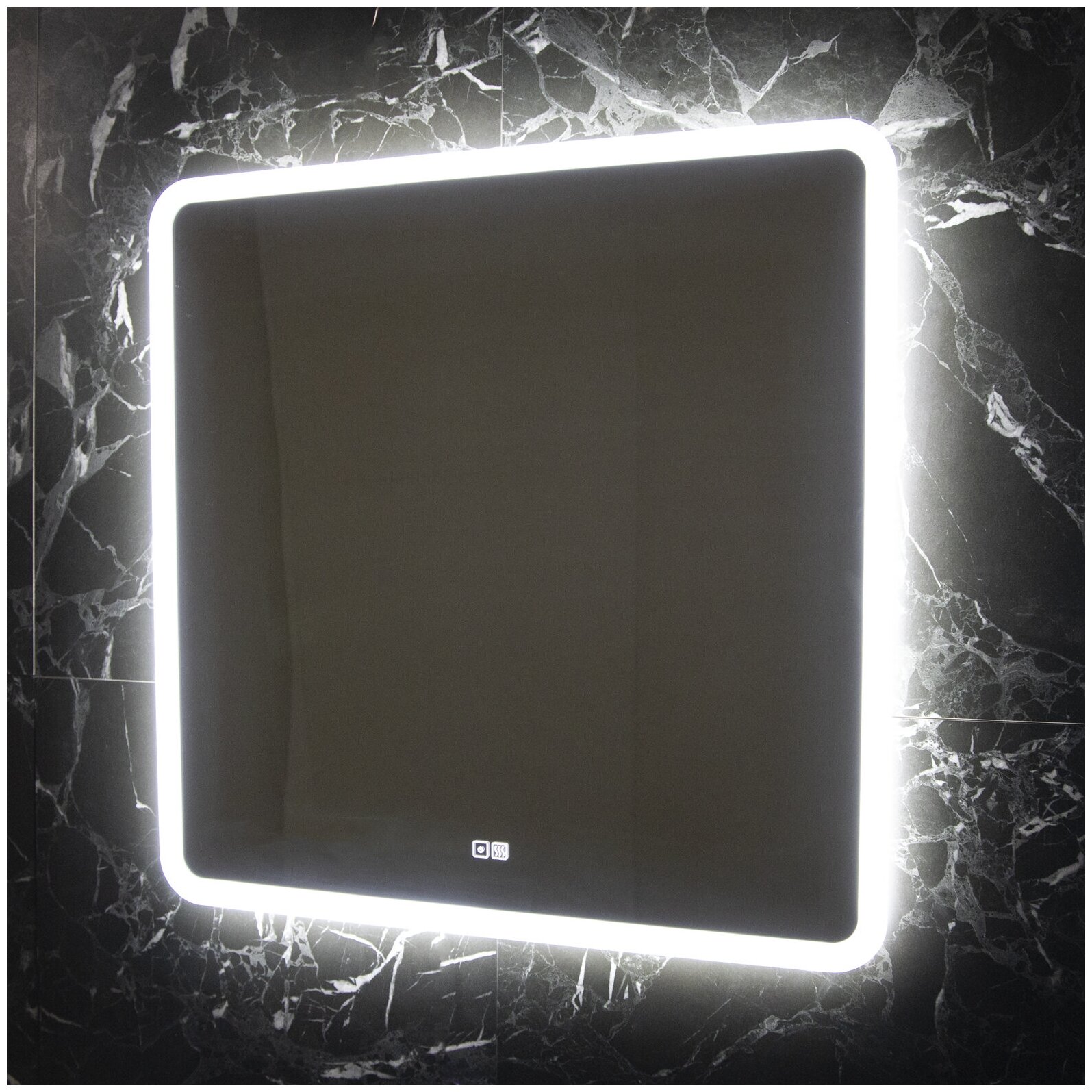 Зеркало Rabesco с подсветкой LED, с подогревом (зона подогрева 300х400 мм), сенсорный включатель, IP - 44, 800х800 арт. RB-M8080-st