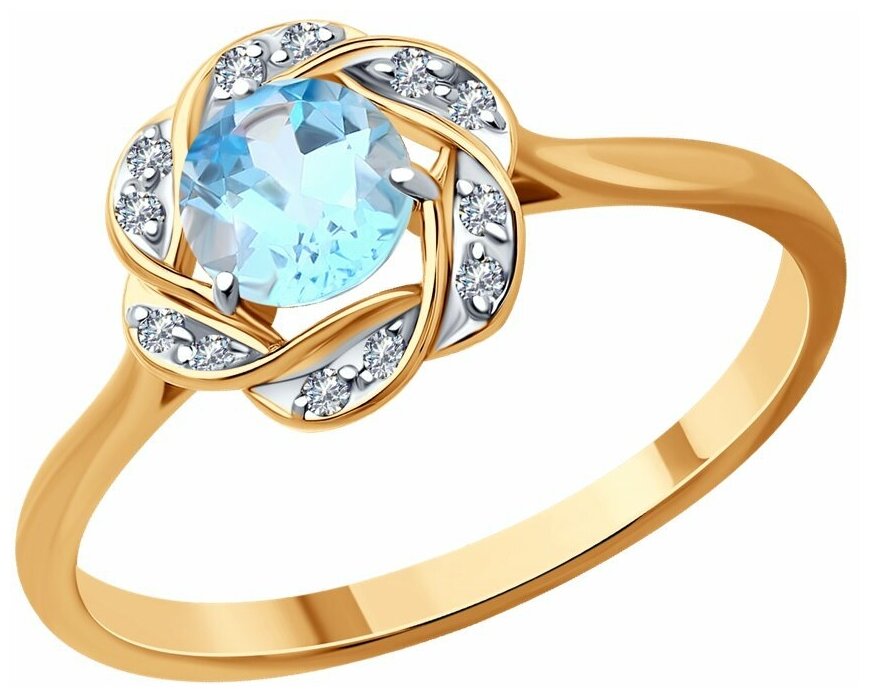Кольцо Diamant, красное золото, 585 проба, топаз, фианит