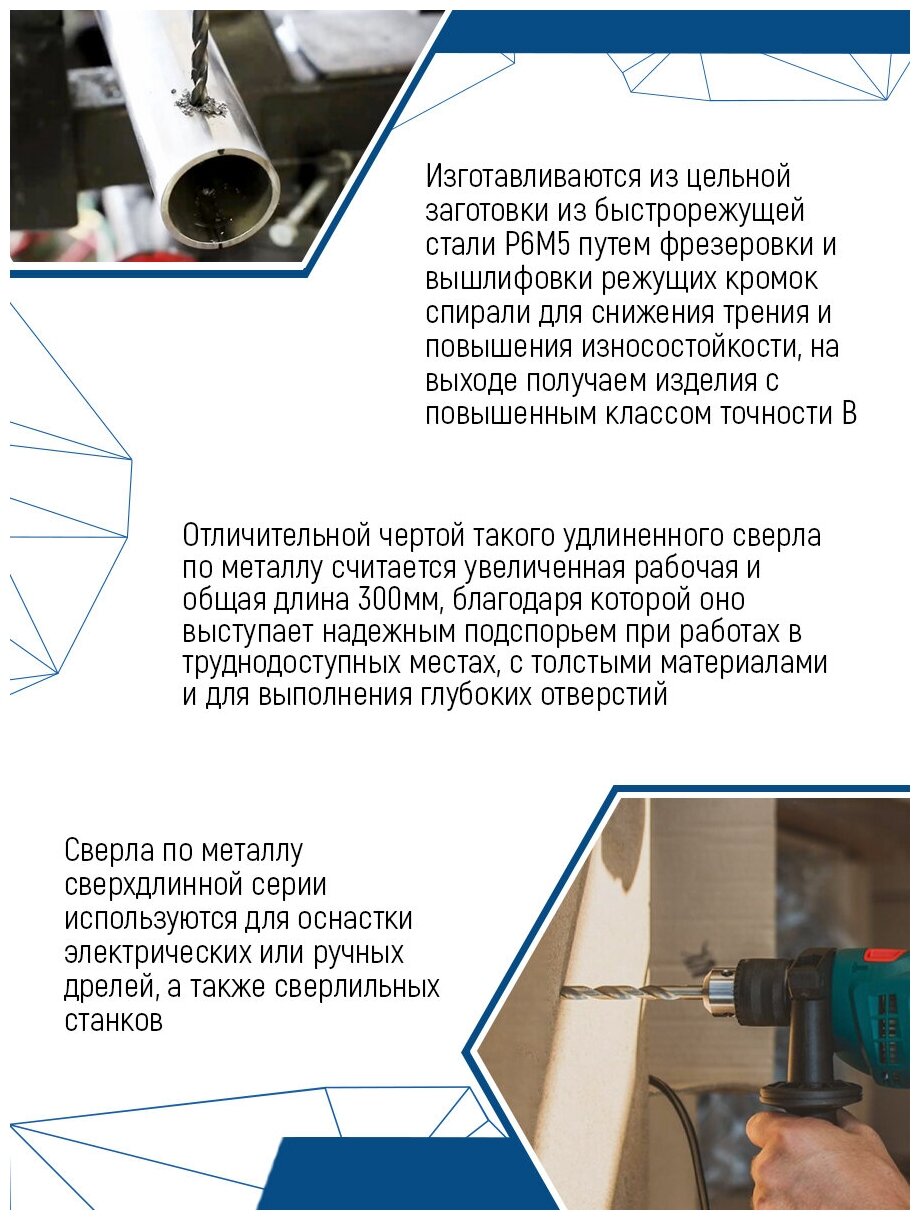 Сверло по металлу VertexTools удлинённое HSS 3х300мм