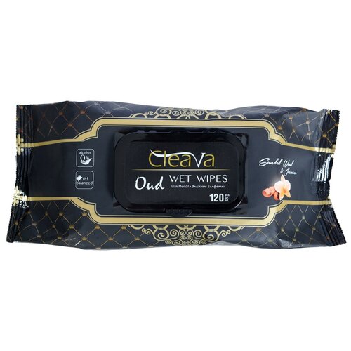 CLEAVA OUD Плотные гигиенические антибактериальные влажные салфетки с ароматом Жасмина и Сандала Турция