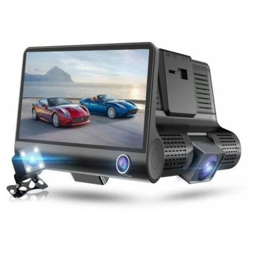 Автомобильный видеорегистратор с 3 камерами, непрерывная, циклическая, съемка салона, экран 4 дюйма Car DVR WDR Full HD 504