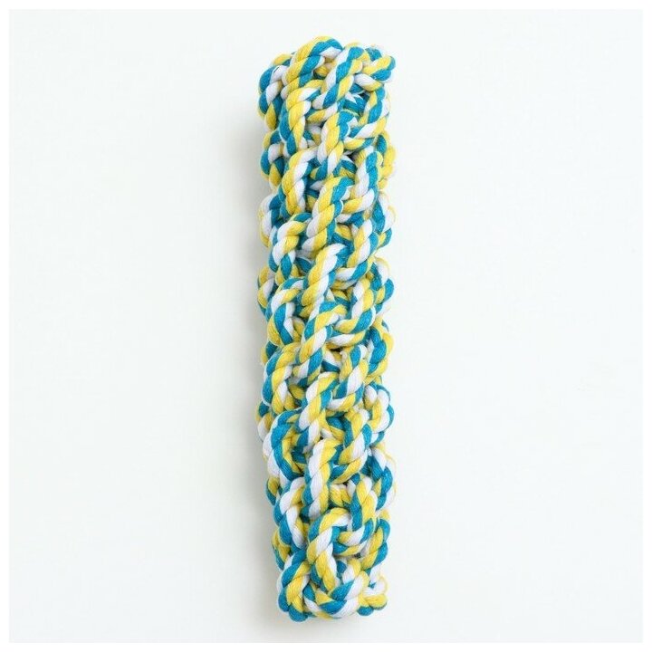 Игрушка канатная плетеная, до 100 г, до 20 см, жёлтая/голубая/белая Пижон 7883188 . - фотография № 1
