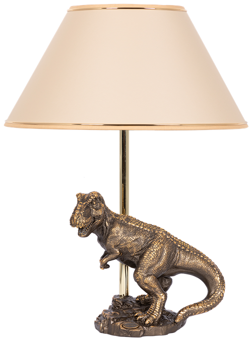 Настольная лампа Bogacho Динозавр Тирекс бронзовая с абажуром светло коричневого цвета цвета ручная работа