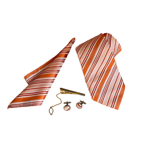 Набор: галстук + аксессуары (зажима для галстука, платок и запонки) / цвет оранжевый