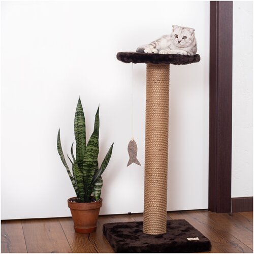 Когтеточка про хвост Столбик средний c лежанкой ДСП, джутовый канат, искусственный мех, войлок 400x400x1060мм