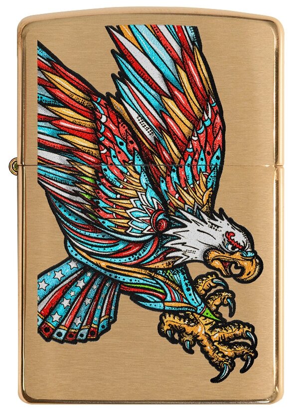 Оригинальная бензиновая зажигалка ZIPPO Classic 49667 Tattoo Eagle Design с покрытием Brushed Brass - Орел