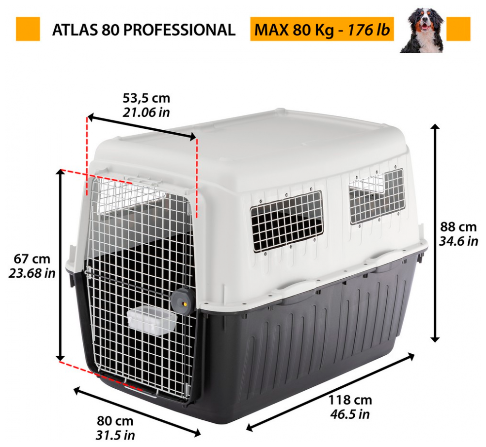 Клиппер-переноска для собак Ferplast Atlas 80 Professional 118х88х80 см 80 см 88 см 118 см серый 80 кг 16.78 кг - фотография № 5
