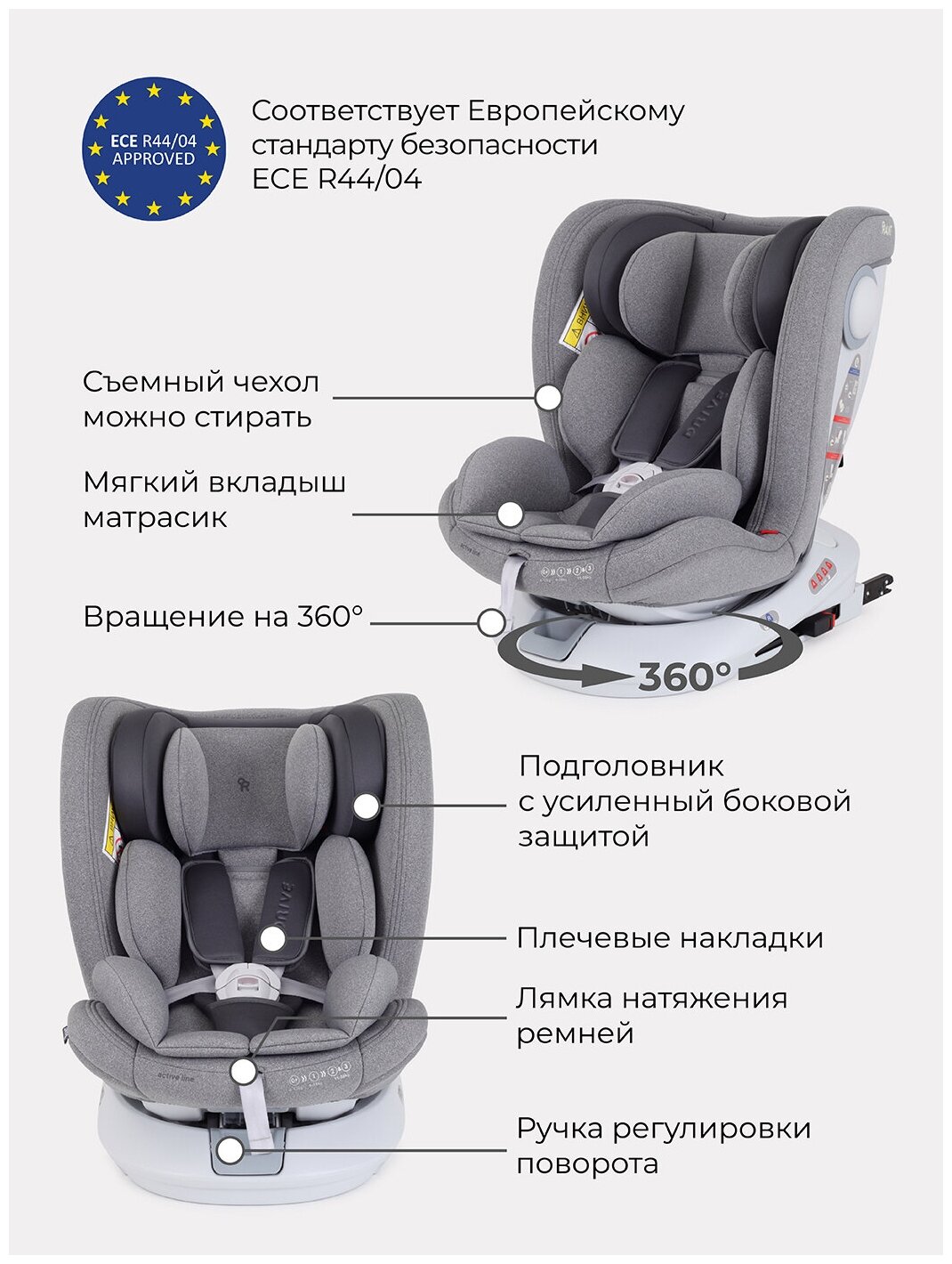 Автокресло RANT LB619 "DRIVE" isofix Active Line (Grey) группа 0-1-2-3 (0-36 кг)