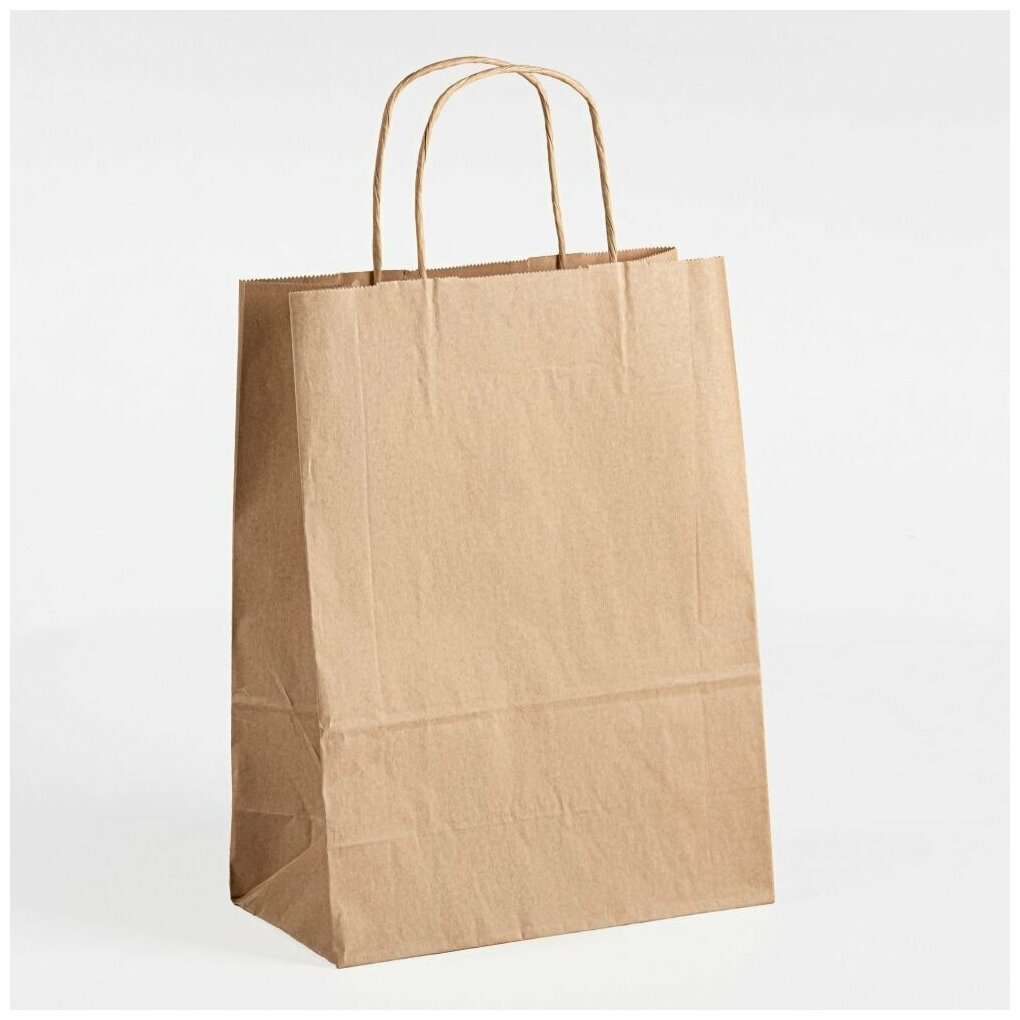 Крафтовый (бумажный, коричневый) пакет с кручеными ручками 240х140х280 25шт. Для упаковки продуктов и товаров