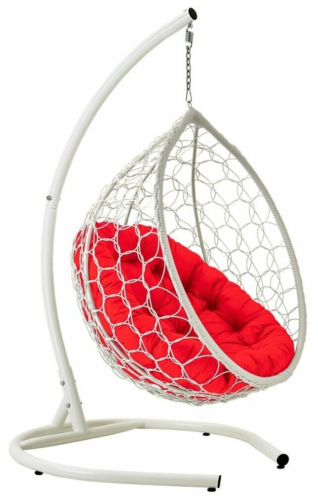 Подвесное кресло Yova Bubble, усиленная стойка до 225 кг белая, подушка круглая красная - фотография № 4