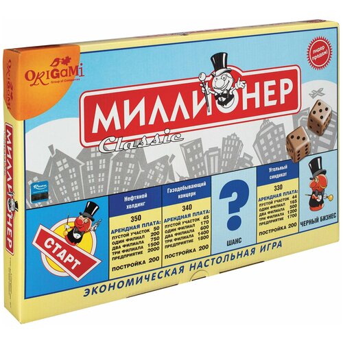 Игра настольная Миллионер Classic, игровое поле, банкноты, жетоны, акции, полисы, ORIGAMI, 00109