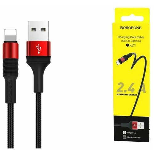 Кабель USB - Lightning BOROFONE BX21, 2,4A красный 1м (в оплетке) borofone кабель borofone bx21 lightning usb 2 4 а 1 м тканевая оплётка красный