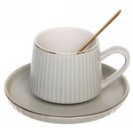 Чайная пара «Ванильная фантазия» (кружка 240мл, блюдце, ложка) серая - изображение